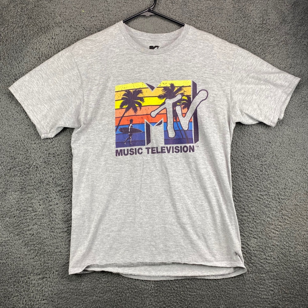 MTV Music Television T Shirt Men's Small Gray Short Sleeve Graphic Logo Tee